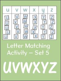 Letter Matching Activity Set 5 UVWXYZ